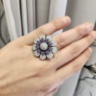 Adjustable Double layered 3d Cubic Zirconia Flower Ring Purple3