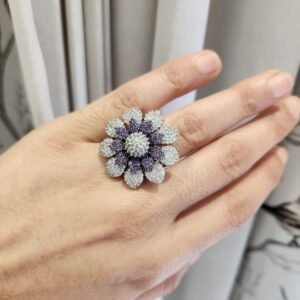 Adjustable Double layered 3d Cubic Zirconia Flower Ring