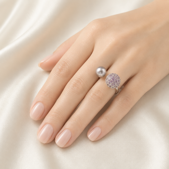 Dual Ball Zircon Ring-0204