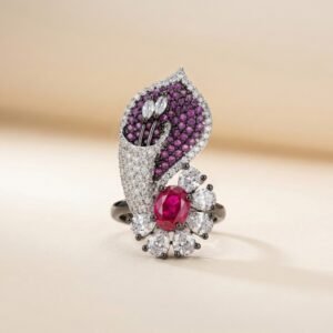 Adjustable Ruby Floral Statement Ring