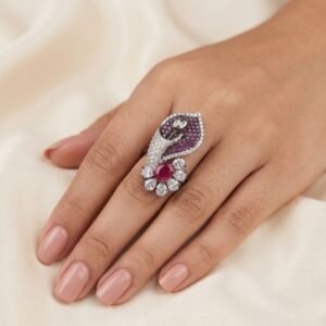 Adjustable Ruby Floral Statement Ring-02