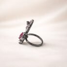 Adjustable Ruby Floral Statement Ring-04