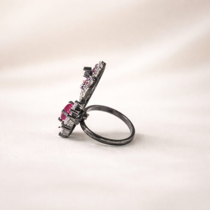 Adjustable Ruby Floral Statement Ring-04