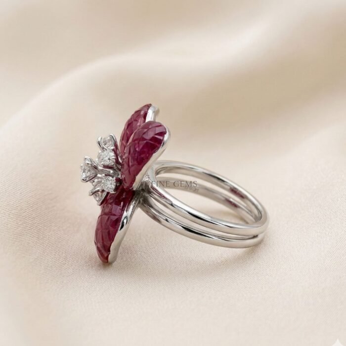 Diana Invisible Setting Ruby Red Floral Ring -02 Diana Invisible Setting Ruby Red Floral Ring -02