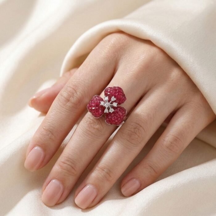 Diana Invisible Setting Ruby Red Floral Ring -03 Diana Invisible Setting Ruby Red Floral Ring -03