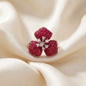 Diana Invisible Setting Ruby Red Floral Ring