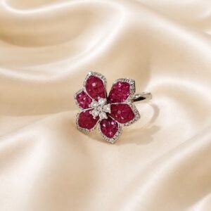 Adjustable Diana Invisible Setting Ruby Red  Floral Ring