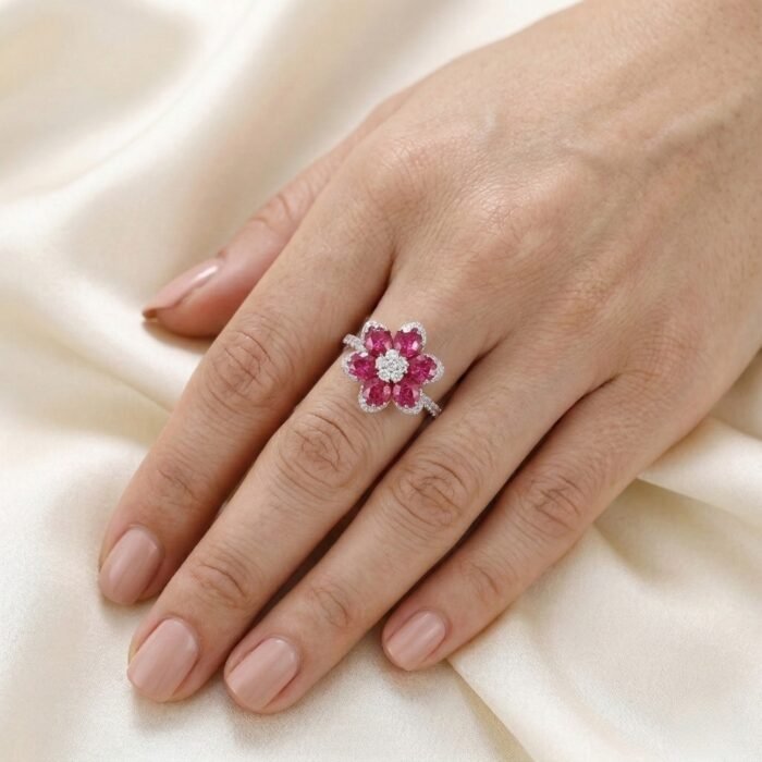 Diana Invisible floral Setting Ring Pink -0 2