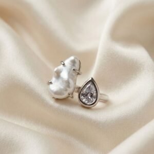 Dual Pearl CZ Detail Partially Open Statement Ring