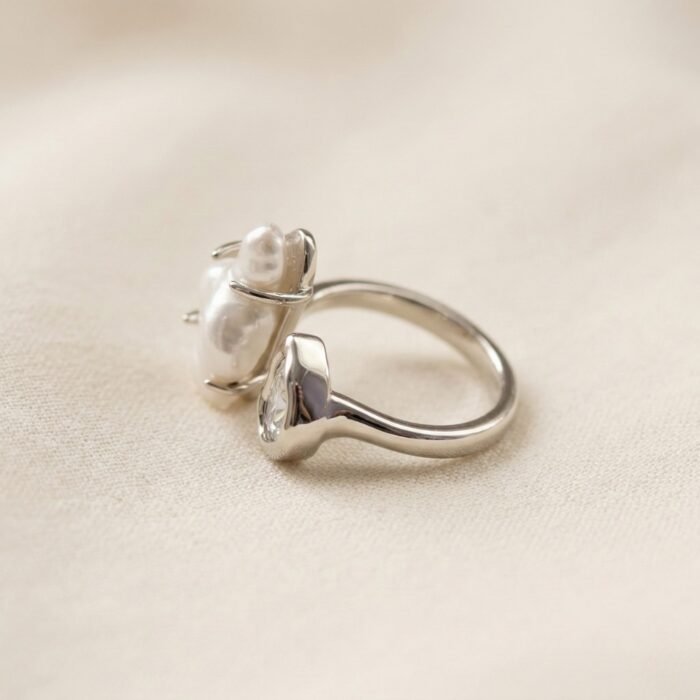 Dual Pearl CZ Detail Partially Open Statement Ring-03