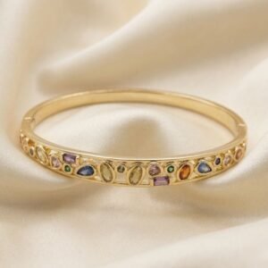 18k Gold Plated Anti-Tarnish Multi-Gemstone Bangle Bracelet