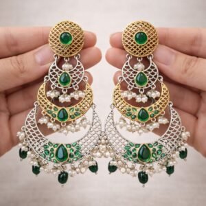 Chanda Antique Finish Kundan Polki Chandbali