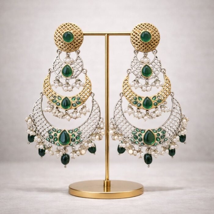 Chanda Antique Finish Kundan Polki Chandbali -02