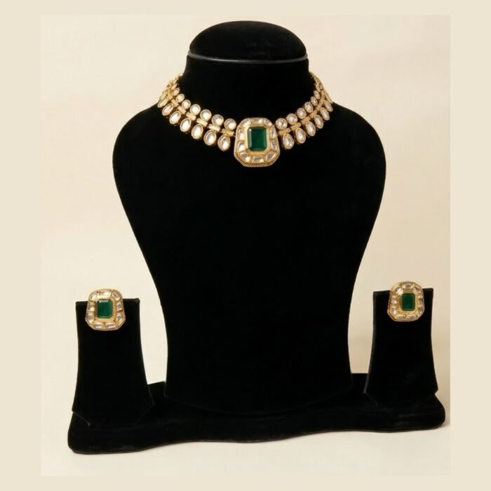 Emerald Lustre Polki Choker Set-01