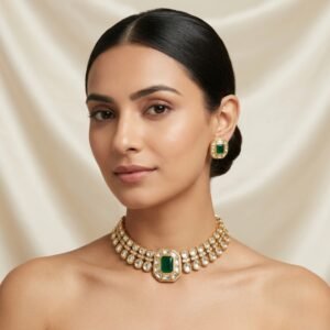 Emerald Lustre Polki Choker Set-02
