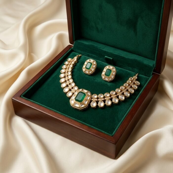 Emerald Lustre Polki Choker Set-03