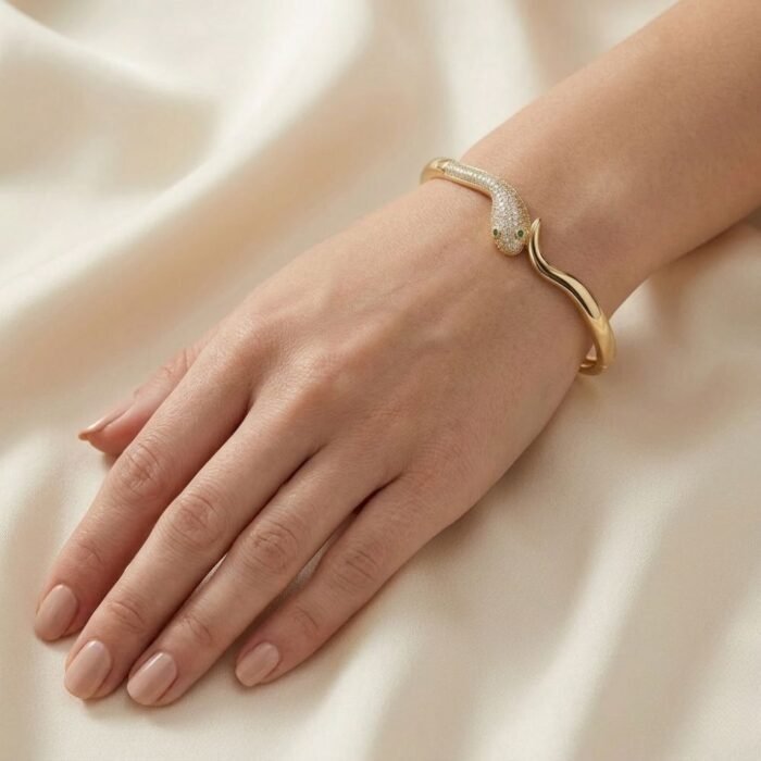 Gold Zirconia Snake Motif Classic Bracelet-02