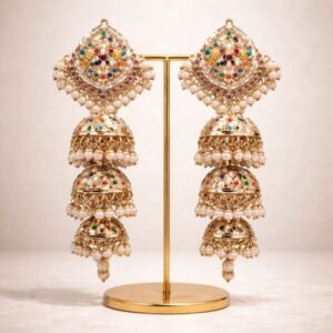 Jadau Triple Layer Navratna Jhumka