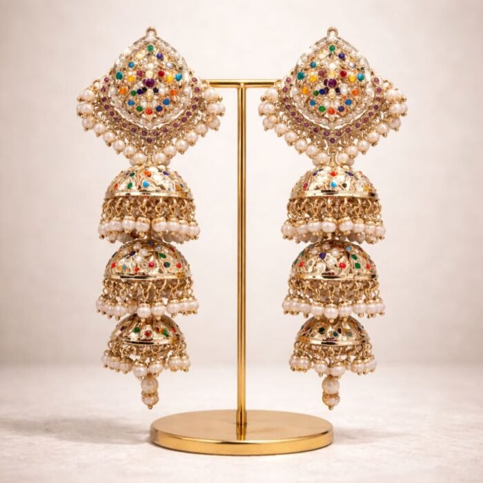 Jadau Triple Layer Navratna Jhumka-02