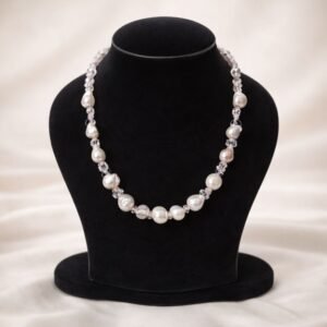 Precious Baroque Pearl with Rose Quartz and Crystal Setting Necklace