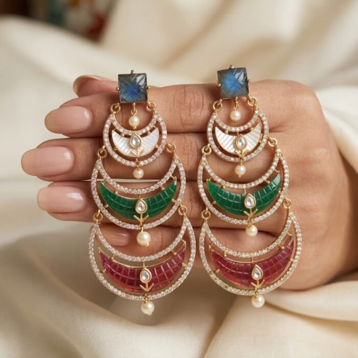 Triple layered exclusive multistone chandbali-01