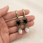 Antique Black & Pearl Drop Statement Earrings-01