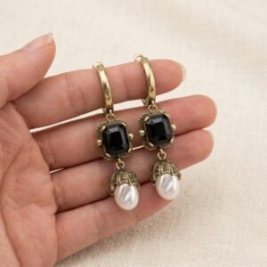 Antique Black & Pearl Drop Statement Earrings