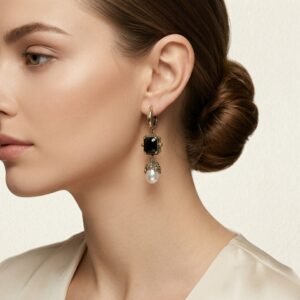 Antique Black & Pearl Drop Statement Earrings-02