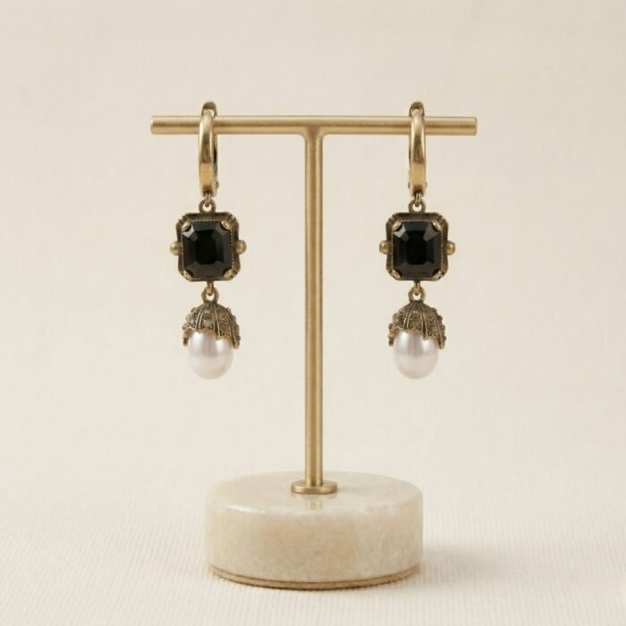Antique Black & Pearl Drop Statement Earrings-03 Antique Black & Pearl Drop Statement Earrings-03