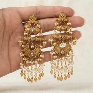 Antique Gold-Plated Pearl Chandbalis