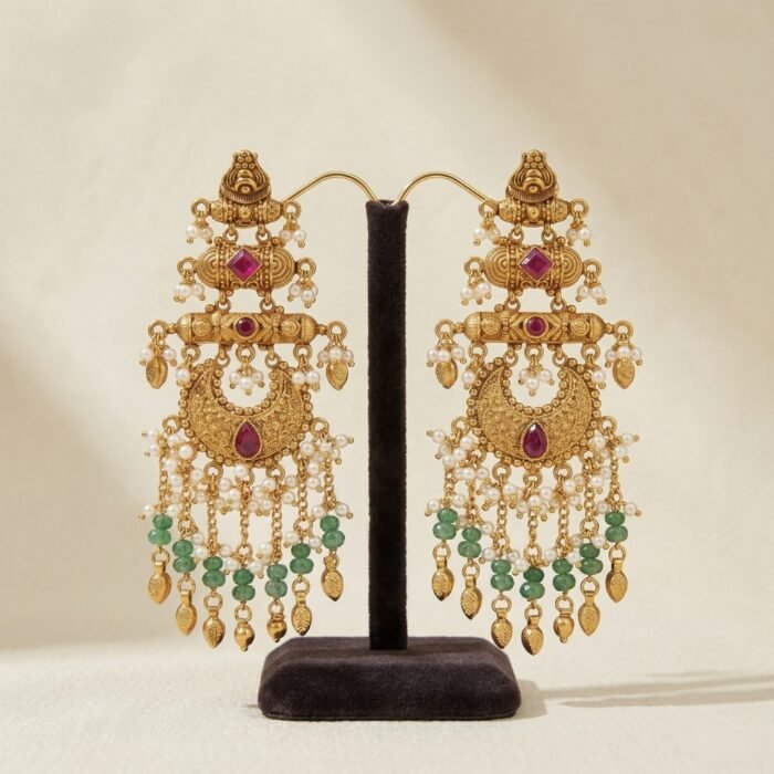 Antique Gold-Plated ruby emerald Chandbalis - 03 (1) Antique Gold-Plated ruby emerald Chandbalis - 03 (1)