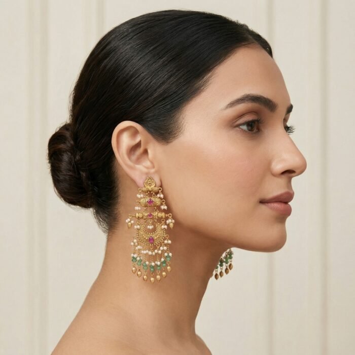 Antique Gold-Plated ruby emerald Chandbalis - 03 Antique Gold-Plated ruby emerald Chandbalis - 03