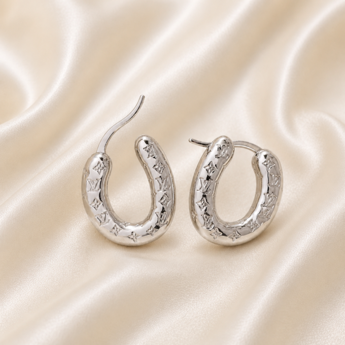 Luxury Monogram Stainless Steel Hoop Earrings-01