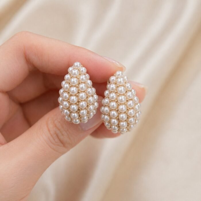 Pearl tear drop earrings -04