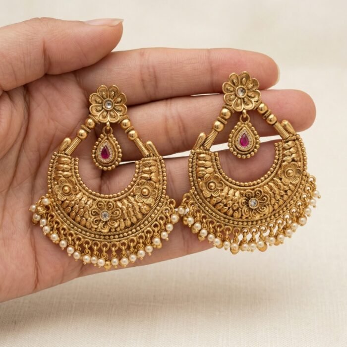 Ruby Gold Plated Ethnic Antique Earrings- 01 Ruby Gold Plated Ethnic Antique Earrings- 01