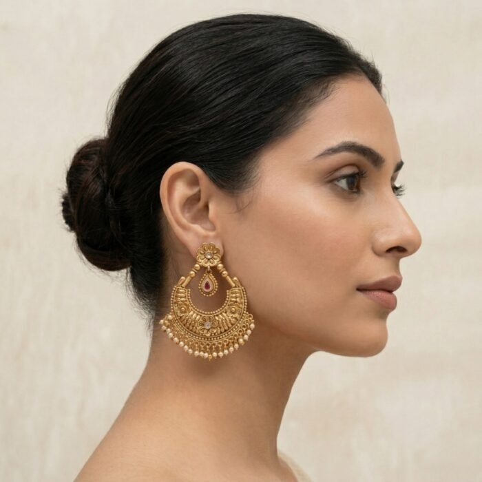 Ruby Gold Plated Ethnic Antique Earrings- 02 Ruby Gold Plated Ethnic Antique Earrings- 02
