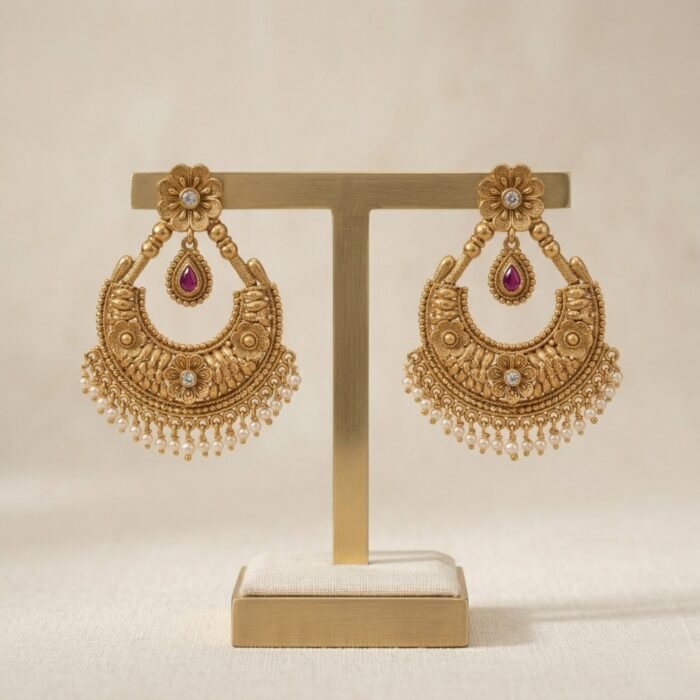 Ruby Gold Plated Ethnic Antique Earrings- 03 Ruby Gold Plated Ethnic Antique Earrings- 03