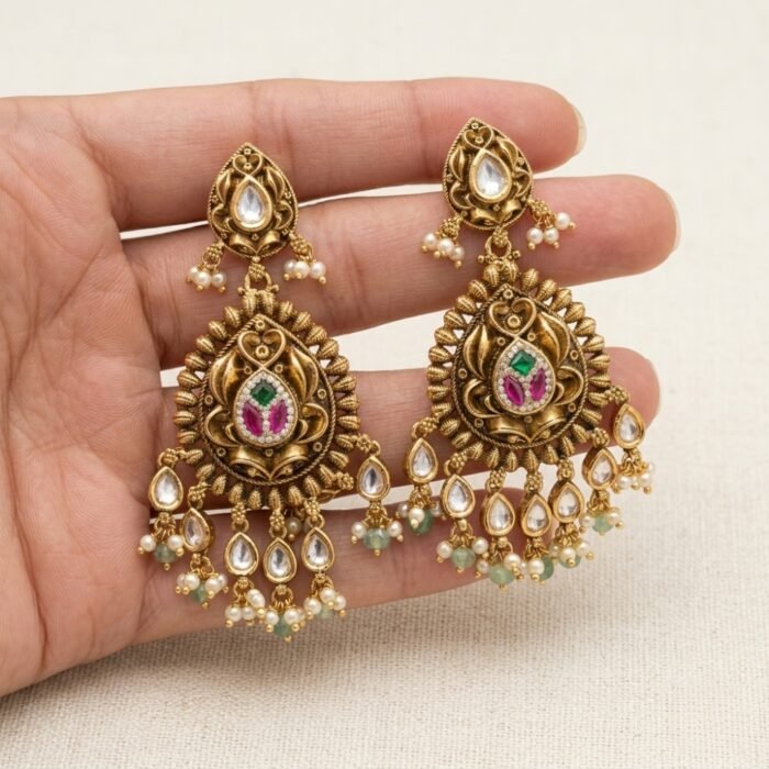 Statement Antique Gold-Finish Kashmiri Earring-01