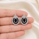 Black Zirconia Oval Stud Earrings-02