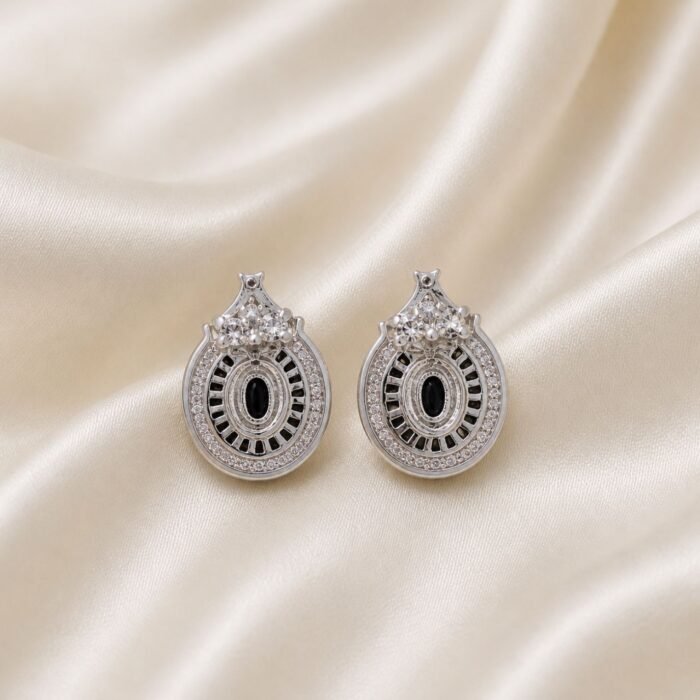 Black Zirconia Oval Stud Earrings-03