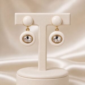 Cream Enamel Crystal Drop Earring