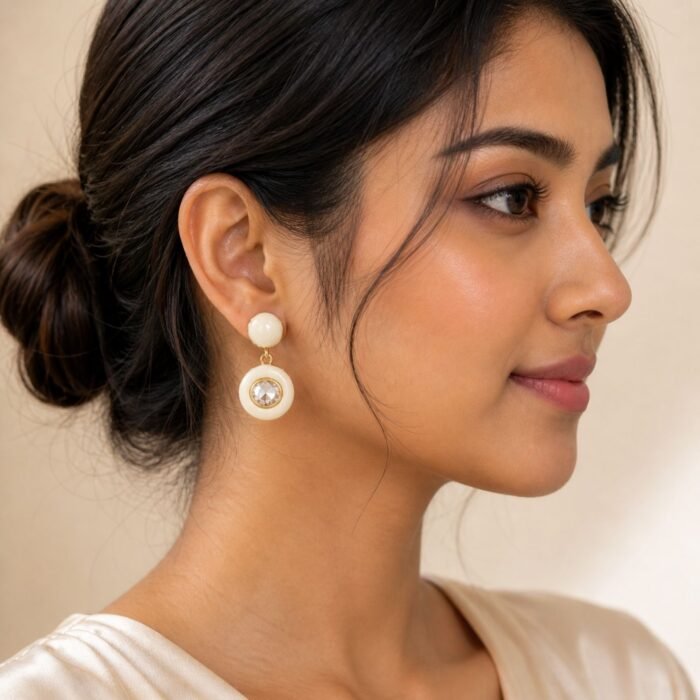 Cream Enamel Crystal Drop Earrings-05