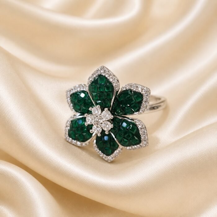 Diana Invisible Setting Ruby Red Floral Ring- Green-01