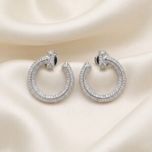 High-End Silver Crystal Hoop Earrings