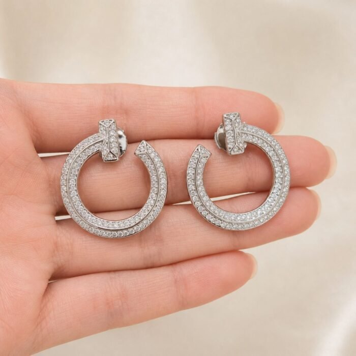 High-End Silver Crystal Hoop Earrings-02