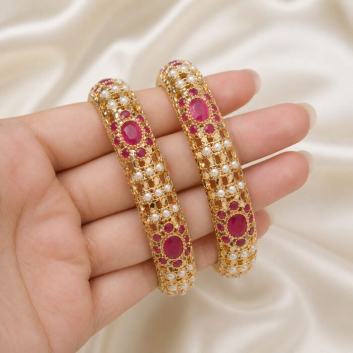 Jadau Ruby Bangles (Set of 2)-04