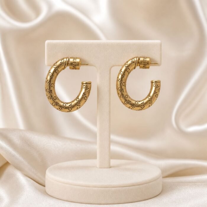 Luxury Gold Textured Hoop Earrings-03