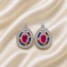 Silver Tone Rainbow Oval Stud Earrings-01