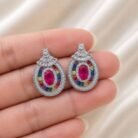 Silver Tone Rainbow Oval Stud Earrings-02