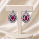 Silver Tone Rainbow Oval Stud Earrings-03